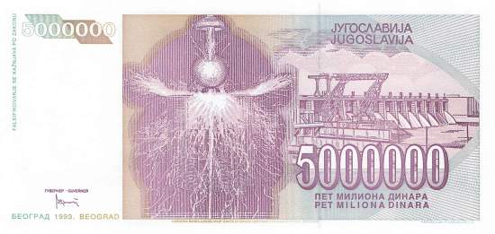 Jugoslawien p121 5 Millionen Dinara 1993